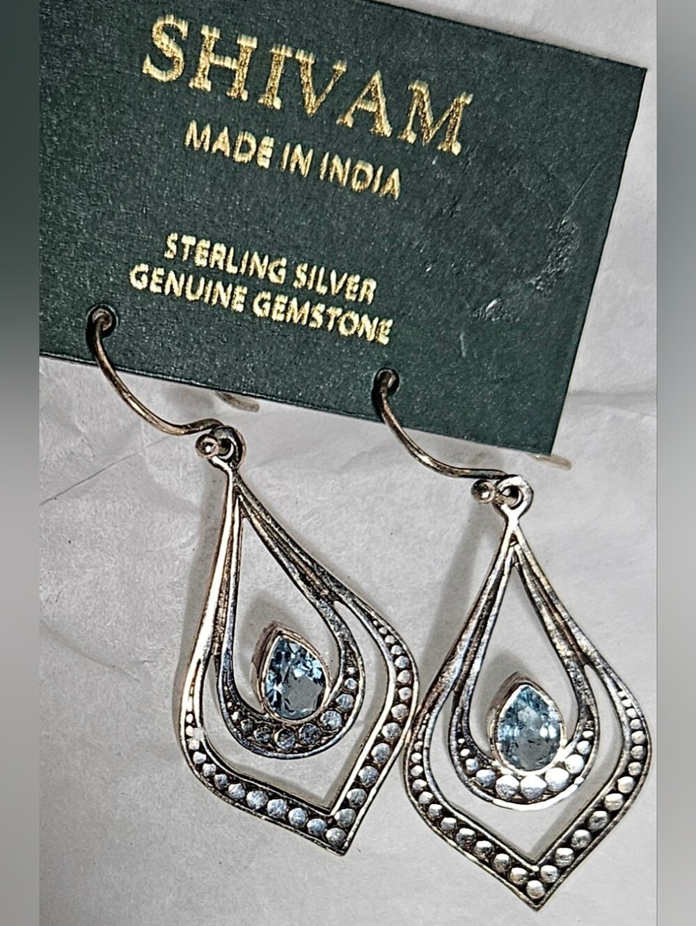 Blue Topaz Silver Teardrop Earrings - Light Blue Sterling Silver Earrings (Mb1)